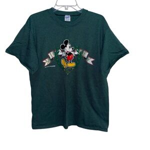 Vintage Velva Sheen Mickey Mouse Disney T-Shirt Green Striped USA Size‎ L 90s